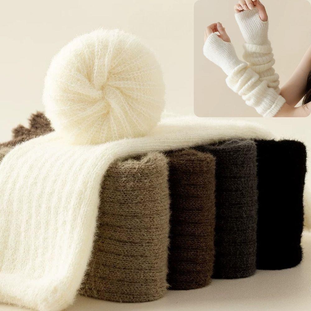Fingerless Glove Knit - Mink Fleece Winter Women Knitted Arm