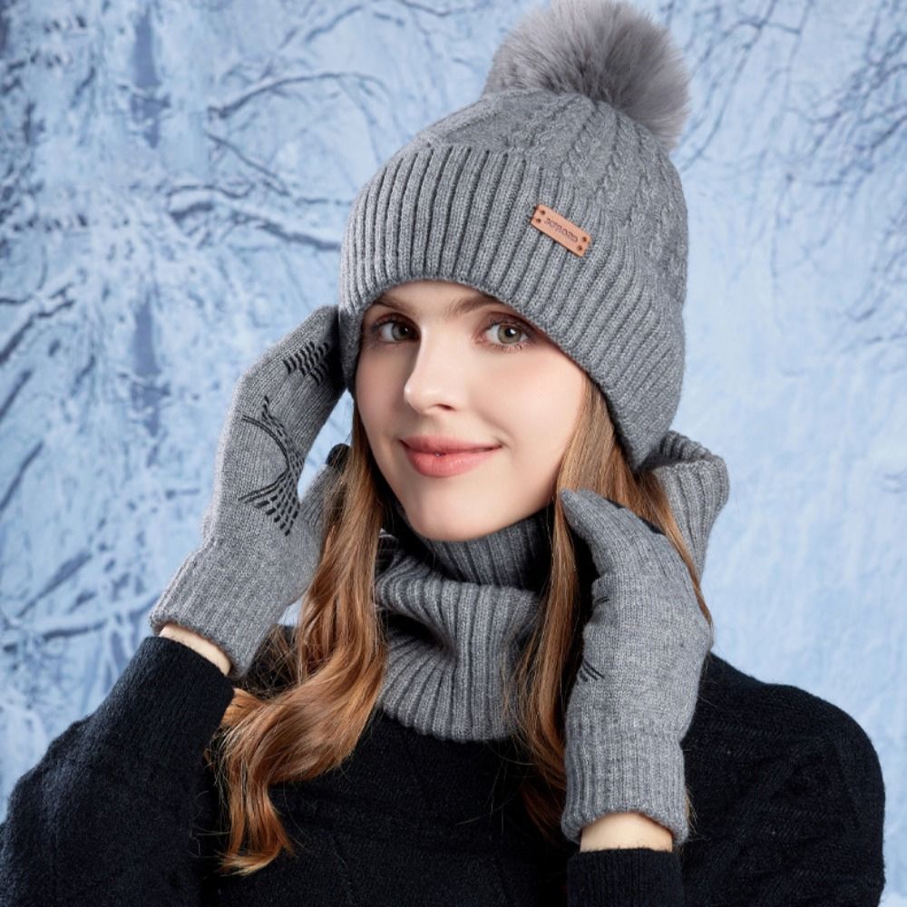 3pcs Hiking Solid Color Hat Sc - Wool Glove Lined reseña y precio