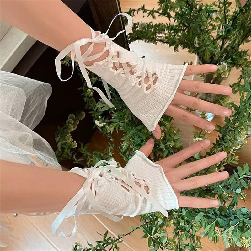 Women Lace‑Up Fingerless Arm S - Fingerless Glove Knit reseña y precio