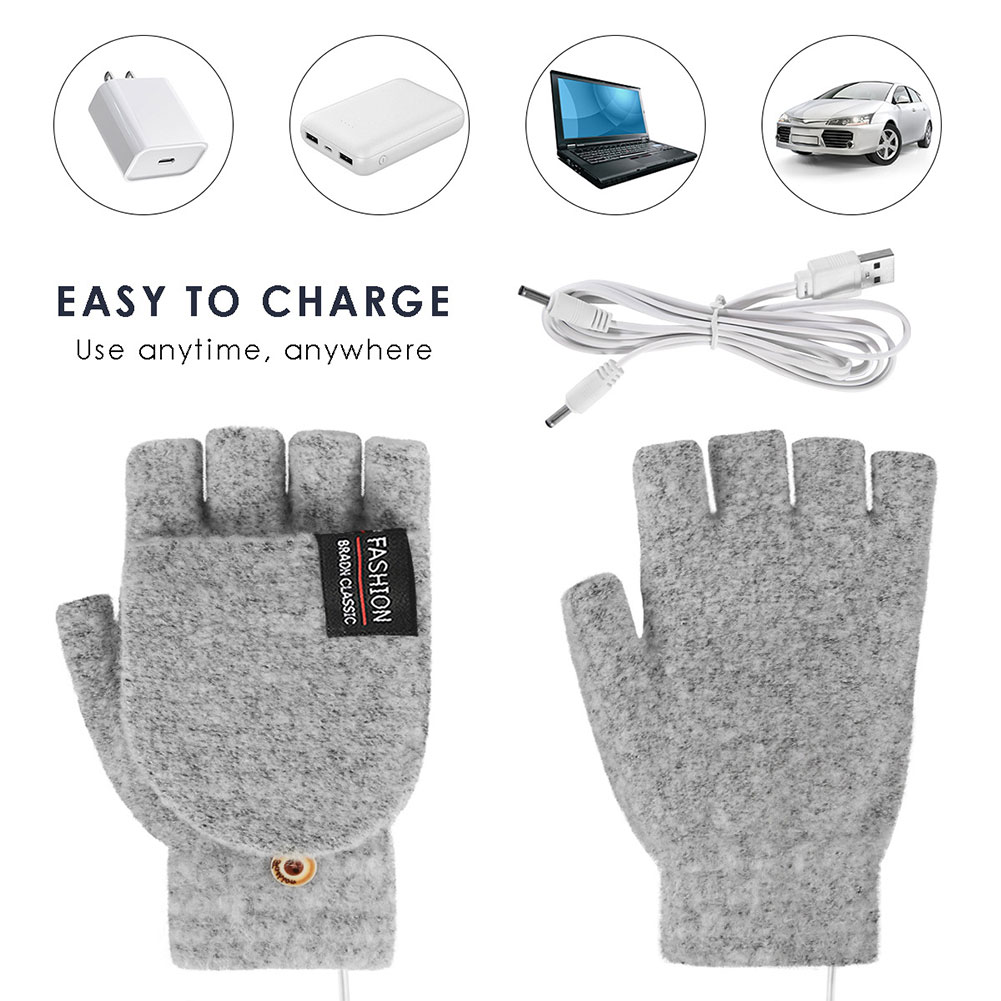 USB Electric Heated Gloves Adj - Fingerless Glove Knit reseña y precio