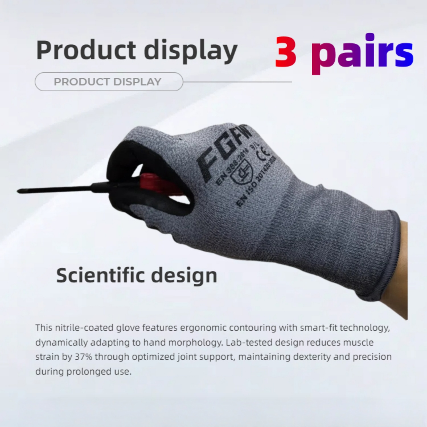 3 Pairs Soft Breathable Spande - Nitrile Mechanic Glove reseña y precio