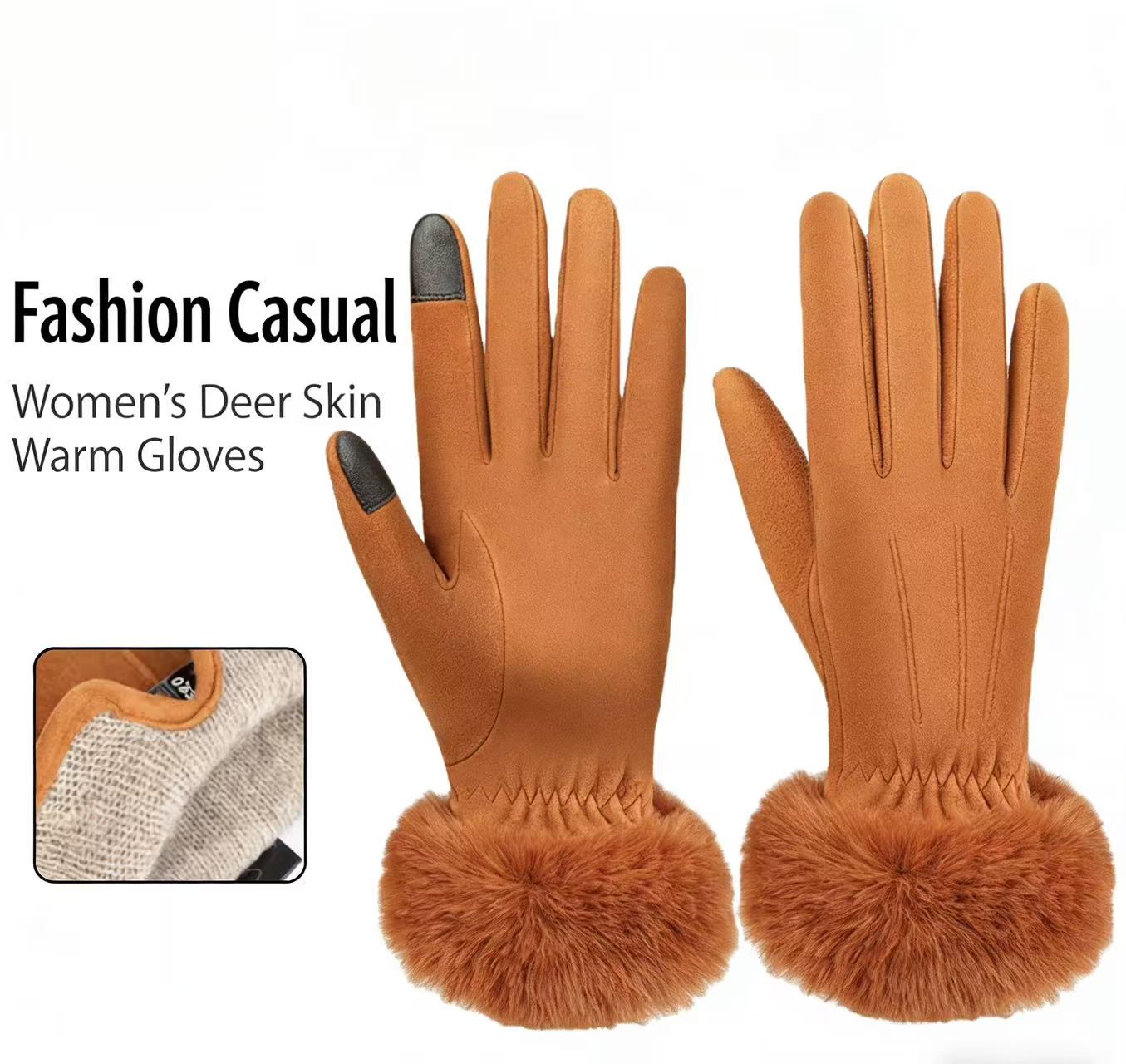 Women's Deerskin Warm Gloves A - Wool Glove Lined reseña y precio