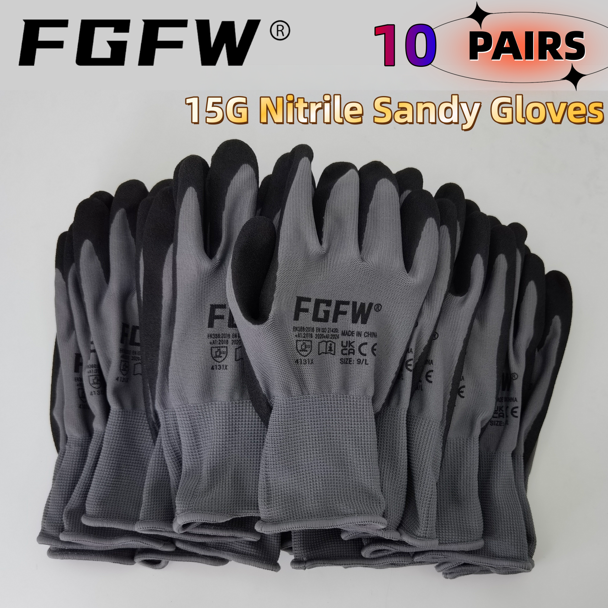 FGFW 10 Pairs Gray Nitrile San - Nitrile Mechanic Glove reseña y precio