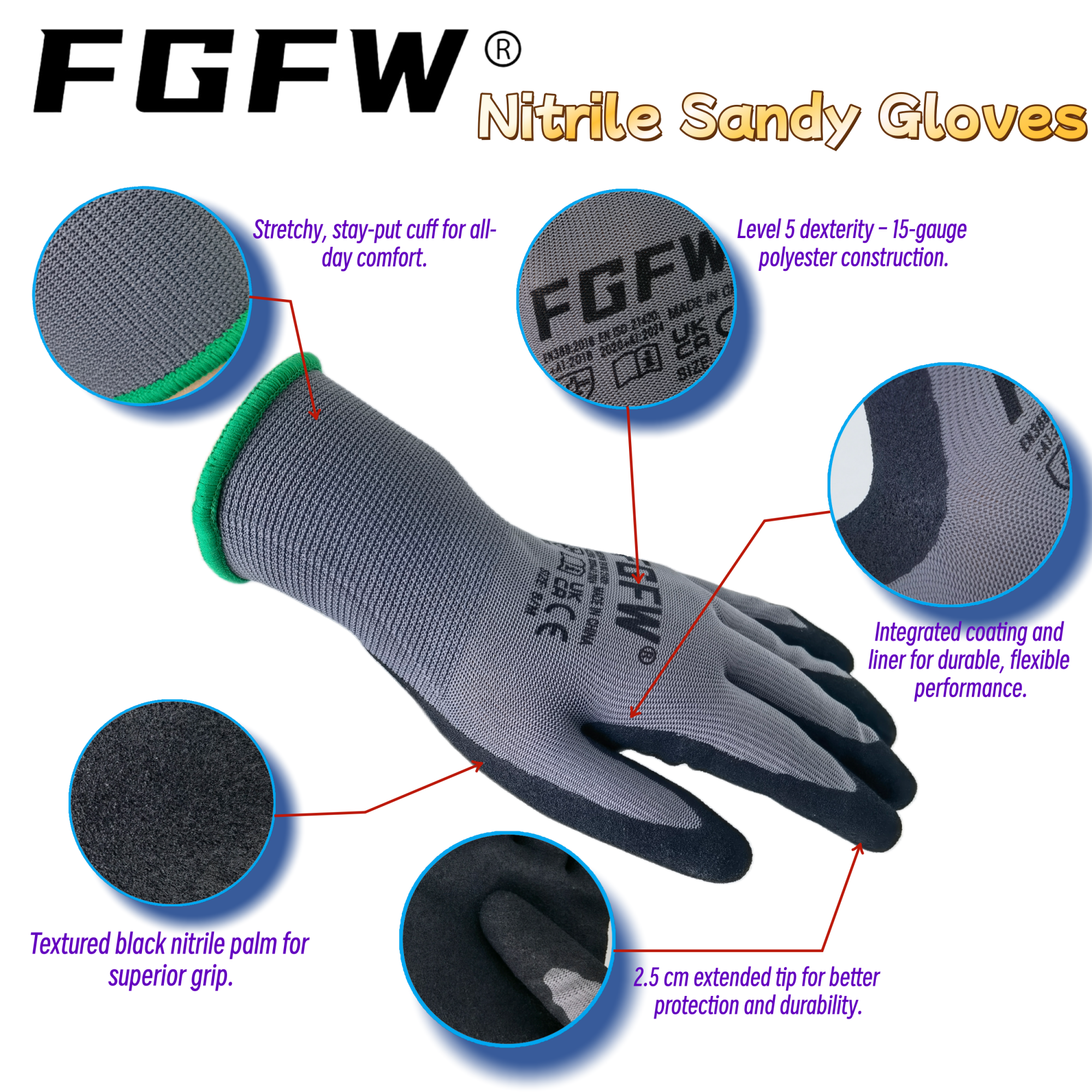 FGFW 10 Pairs Gray Nitrile San - Nitrile Mechanic Glove reseña y precio