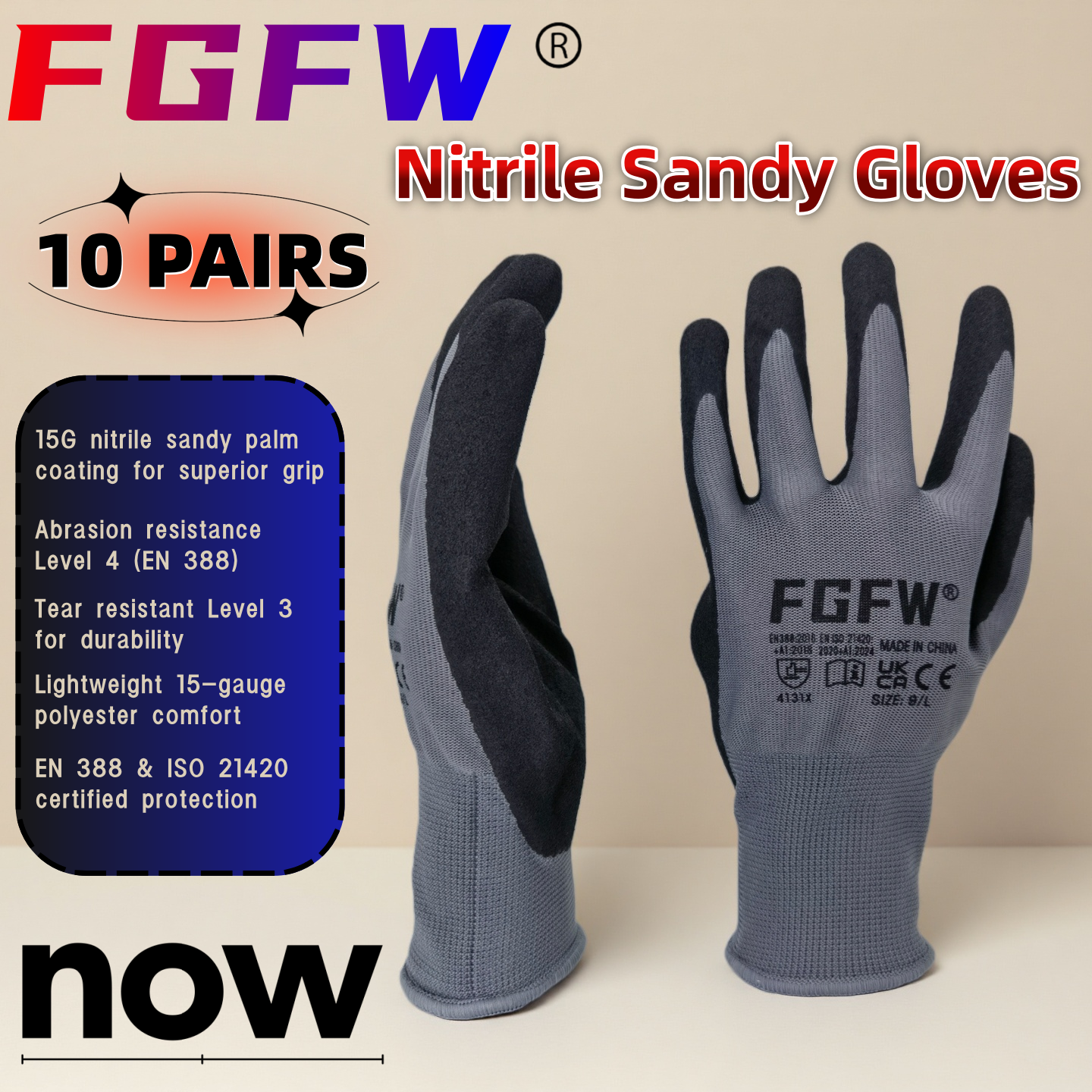 FGFW 10 Pairs Gray Nitrile San - Nitrile Mechanic Glove reseña y precio