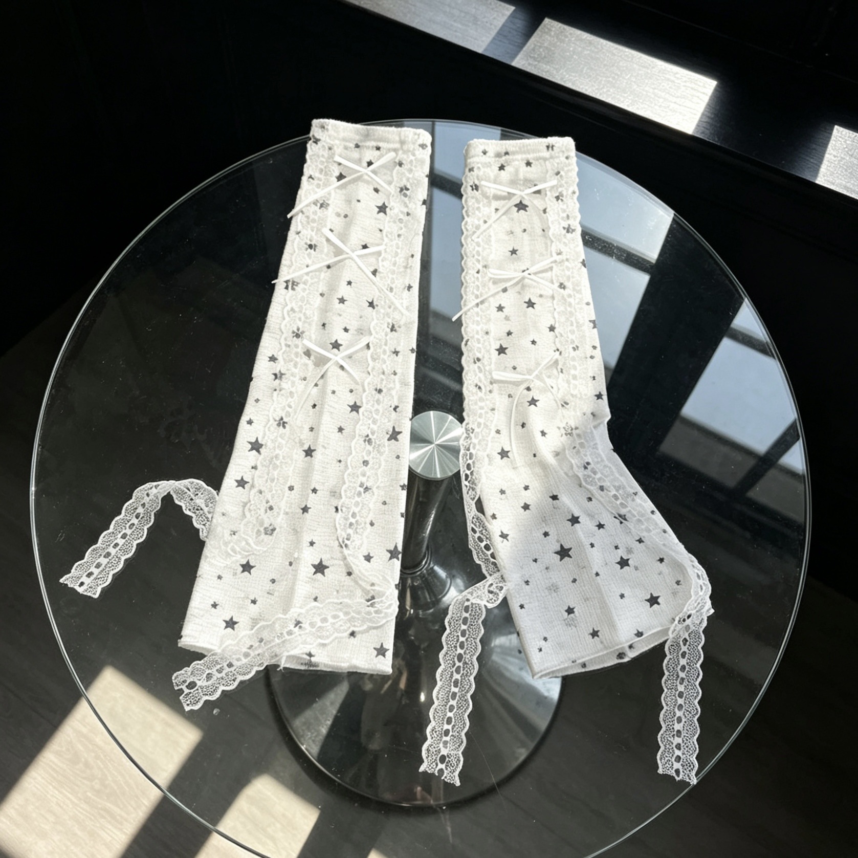 Kawaii Star Print Lace Arm Sle - Fingerless Glove Knit reseña y precio