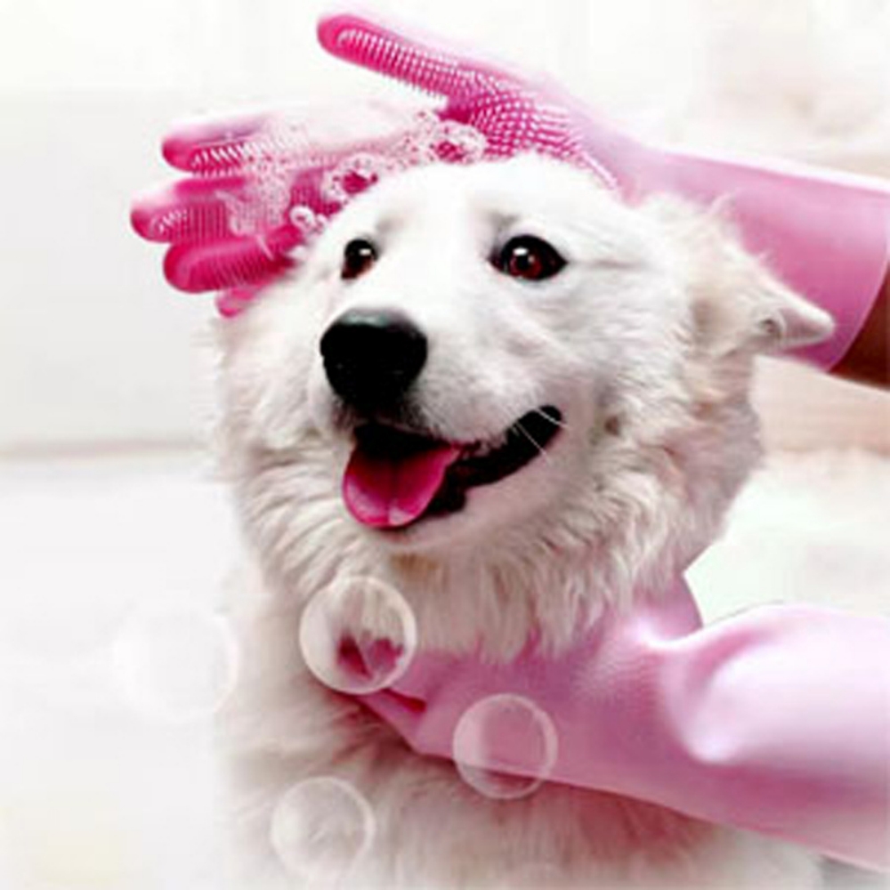 Pet Grooming Gloves for Dogs A - Rubber Glove Cleaning reseña y precio